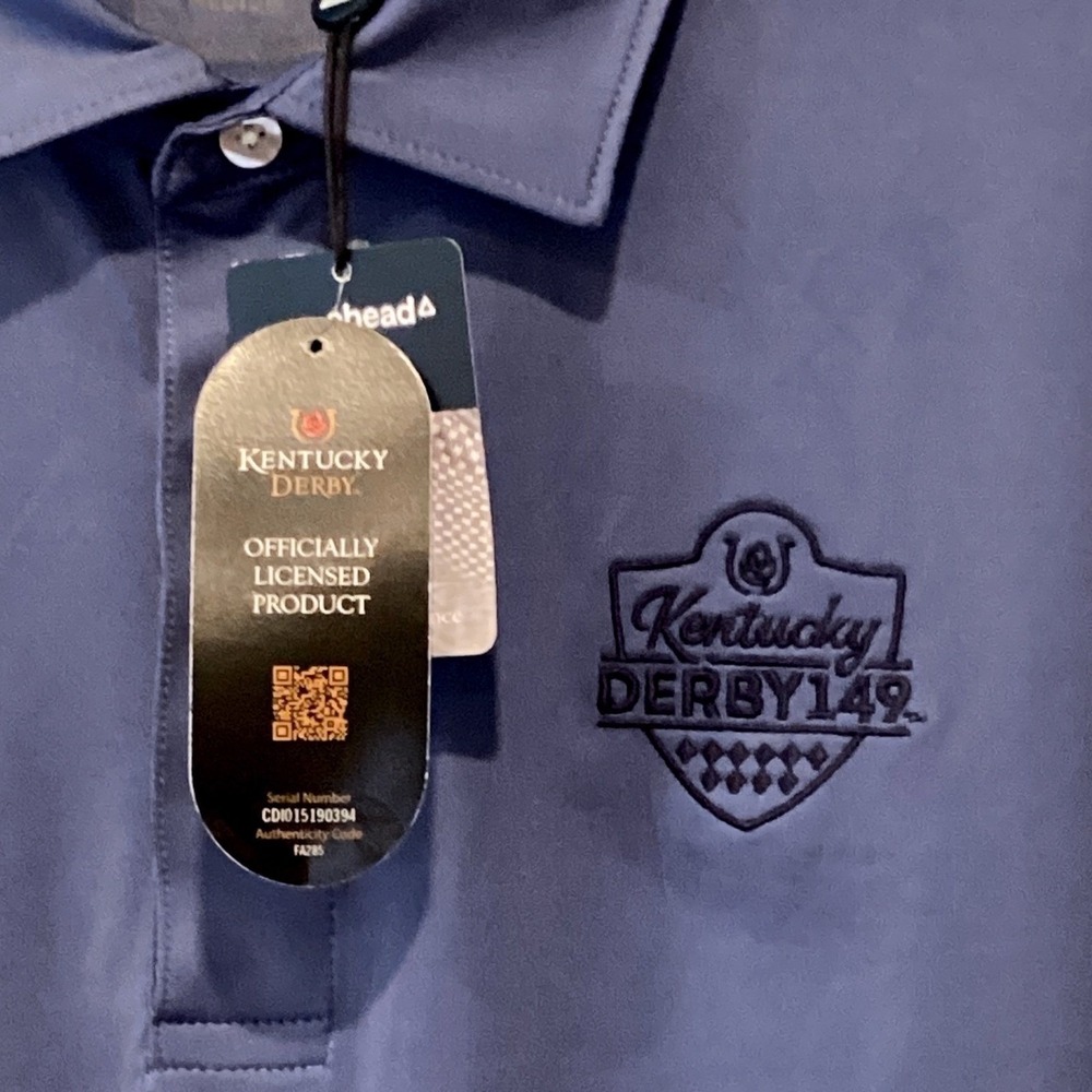 Kentucky Derby 149 Years Polo Golf Shirt Ahead Mens Coastal Blue - NWT $80 Orig